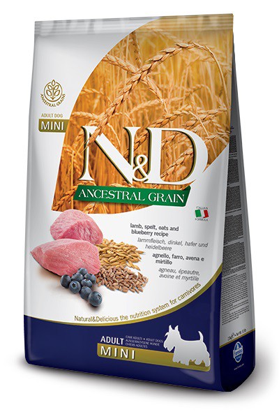 Farmina N&amp;D (Фармина НД) Ancestral Grain Mini Сухой низкозерновой корм для взрослых собак мелких пород с ягненком, полбой, овсом и черникой 7 кг