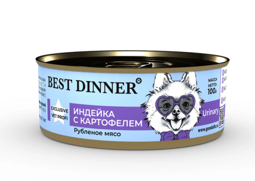 Best Dinner Vet Profi Urinary Консервы для собак при струвитном уролитиазе, с индейкой и картофелем, 100 г х 5 шт