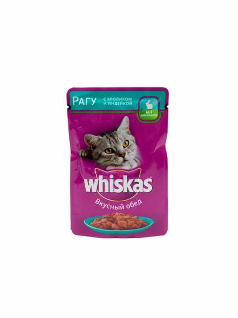 Whiskas (Вискас) Влажный корм для кошек с индейкой и кроликом рагу 75 г