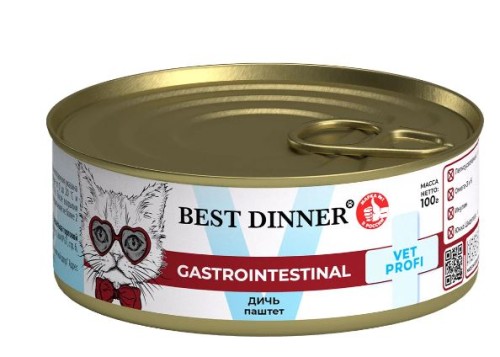 Best Dinner Exclusive Vet Profi Gastrointestinal  Консервы для кошек с чувствительным пищеварением, с дичью 100 г х 5 шт