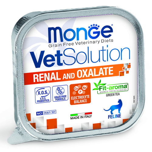 Monge (Монж) VetSolution Cat Renal and Oxalate Ренал и Оксалат Диетический влажный корм для кошек при ХПН и профилактике образования оксалатов, 100 г х 5 шт