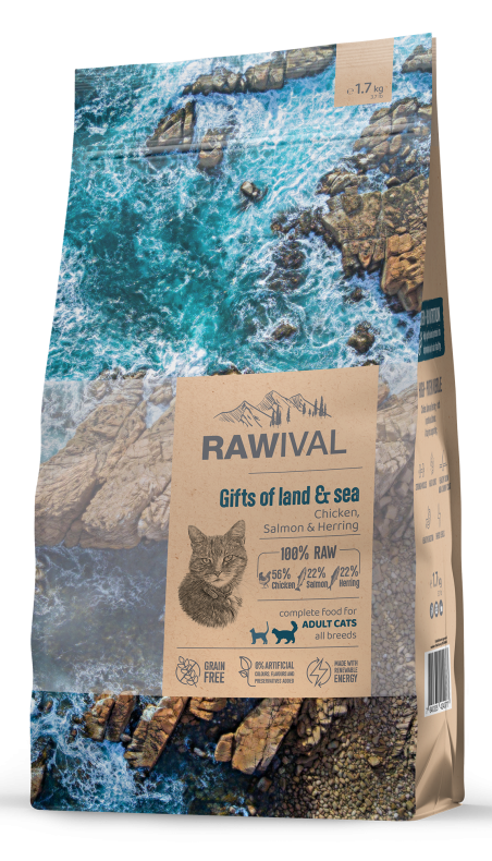 Rawival (Ровайвл/Равивал) Gifts Of Land & Sea Сухой корм для взрослых кошек с курицей и рыбой 1,7 кг 