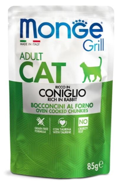 Monge Cat Grill Влажный корм для взрослых кошек, из кролика, паучи 85 г