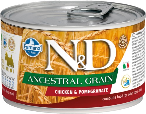 Farmina N&amp;D (Фармина НД) Ancestral Grain Mini Консервы низкозерновые для собак мелких пород с курицей и гранатом 140 г