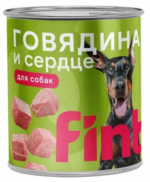 FINT влажный корм для взрослых собак крупных пород с говядиной и сердцем, 850 г