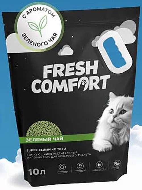 Fresh Comfort наполнитель тофу комкующийся для кошачьего туалета с ароматом "Зеленый чай", 10 л
