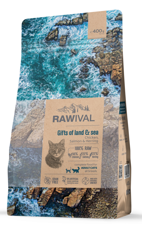 Rawival (Ровайвл/Равивал) Gifts Of Land & Sea Сухой корм для взрослых кошек с курицей и рыбой 400 г
