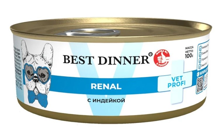 Best Dinner Vet Profi Renal Консервы при заболеваниях почек у взрослых собак, с индейкой, 100 г