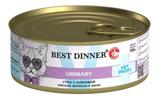 Best Dinner Exclusive Vet Profi Urinary Консервы для кошек для профилактики МКБ, с уткой и клюквой, 100 г