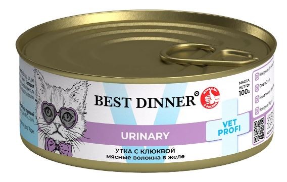 Best Dinner Exclusive Vet Profi Urinary Консервы для кошек для профилактики МКБ, с уткой и клюквой, 100 г