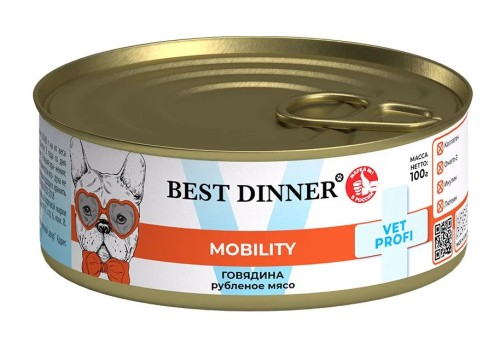 Best Dinner Exclusive Vet Profi Mobility Консервы для собак для профилактики заболеваний опорно-двигательного аппарата, с говядиной, 100 г
