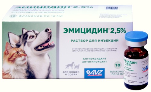 Эмицидин 2.5% р-р для инъекций 10 мл, 1 шт АНАЛОГ МЕКСИДОЛ-ВЕТ