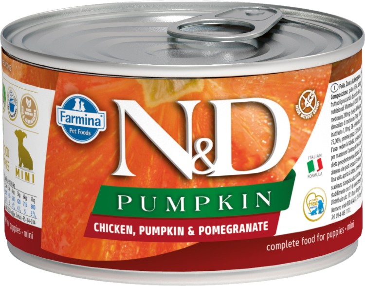 Farmina N&D (Фармина НД) Pumpkin Puppy Mini Консервы беззерновые для щенков мелких пород с курицей, тыквой и гранатом 140 г