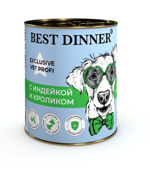 Best Dinner Exclusive Vet Profi Hypoallergenic Консервы для собак для профилактики аллергии, с индейкой и кроликом, 340 г