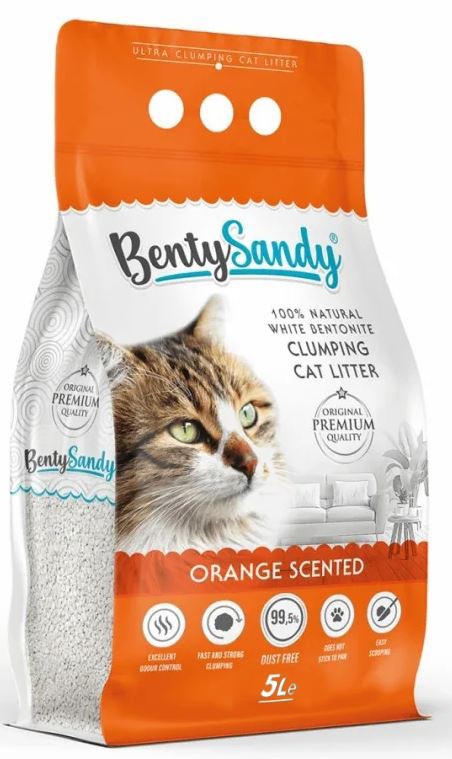 BentySandy Orange Scented Комкующийся наполнитель для кошачьего туалета с ароматом апельсина 5 л 