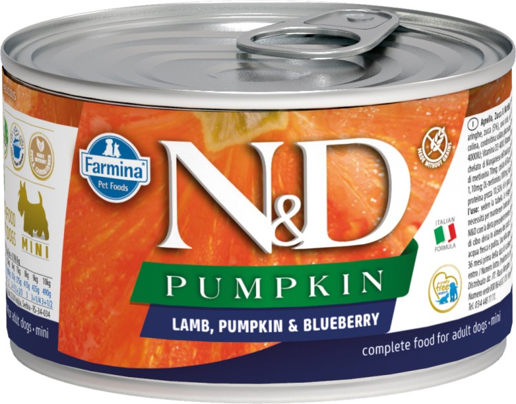 Farmina N&D (Фармина НД) Pumpkin Mini Консервы беззерновые для взрослых собак мелких пород с ягненком, тыквой и черникой 140 г