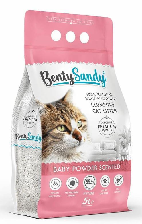 BentySandy Baby Powder Scented Комкующийся наполнитель для кошачьего туалета с ароматом детской присыпки 5 л