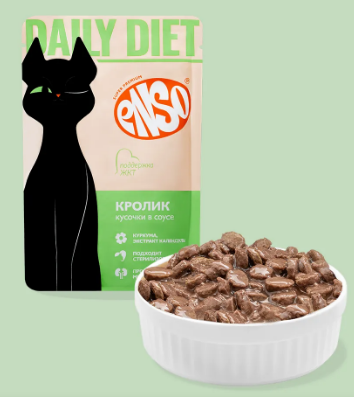 Enso Daily Diet Влажный корм для взрослых кошек для профилактики здоровья ЖКТ, с кроликом в соусе, 85 г