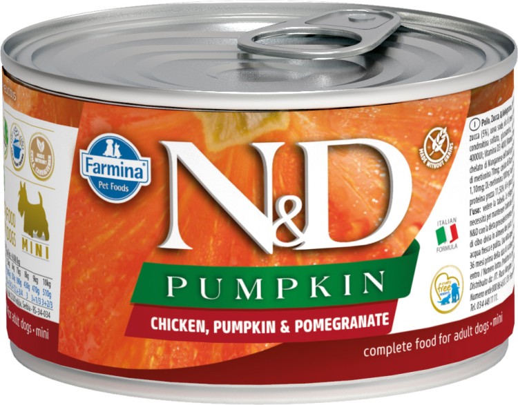 Farmina N&D (Фармина НД) Pumpkin Mini Консервы беззерновые для взрослых собак мелких пород с курицей, тыквой и гранатом 140 г